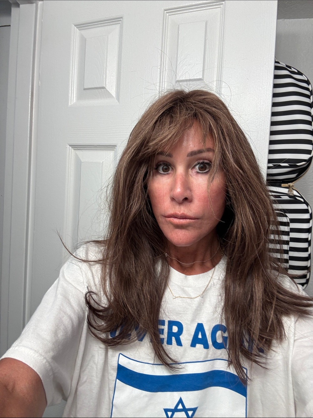 Long Layered Women's Wig in Brown with Soft Fringe. Human hair pony